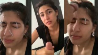 Gadis desi cantik dengan wajah penuh cairan kental