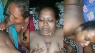 Bibir tebal Tamil aunty hisap kontol anak tiri sampai muncrat, lalu telan semua air mani.