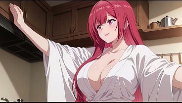 Anak tiri pulang cepat, lihat istri bapaknya masak cuma pakai jubah tipis. Kureha Enomoto cosplay mesum (buatan AI)
